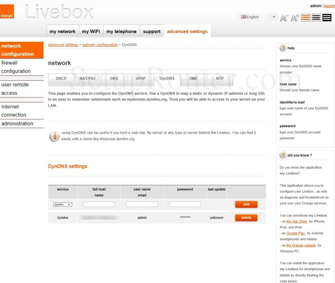livebox 2.1 orange change dns